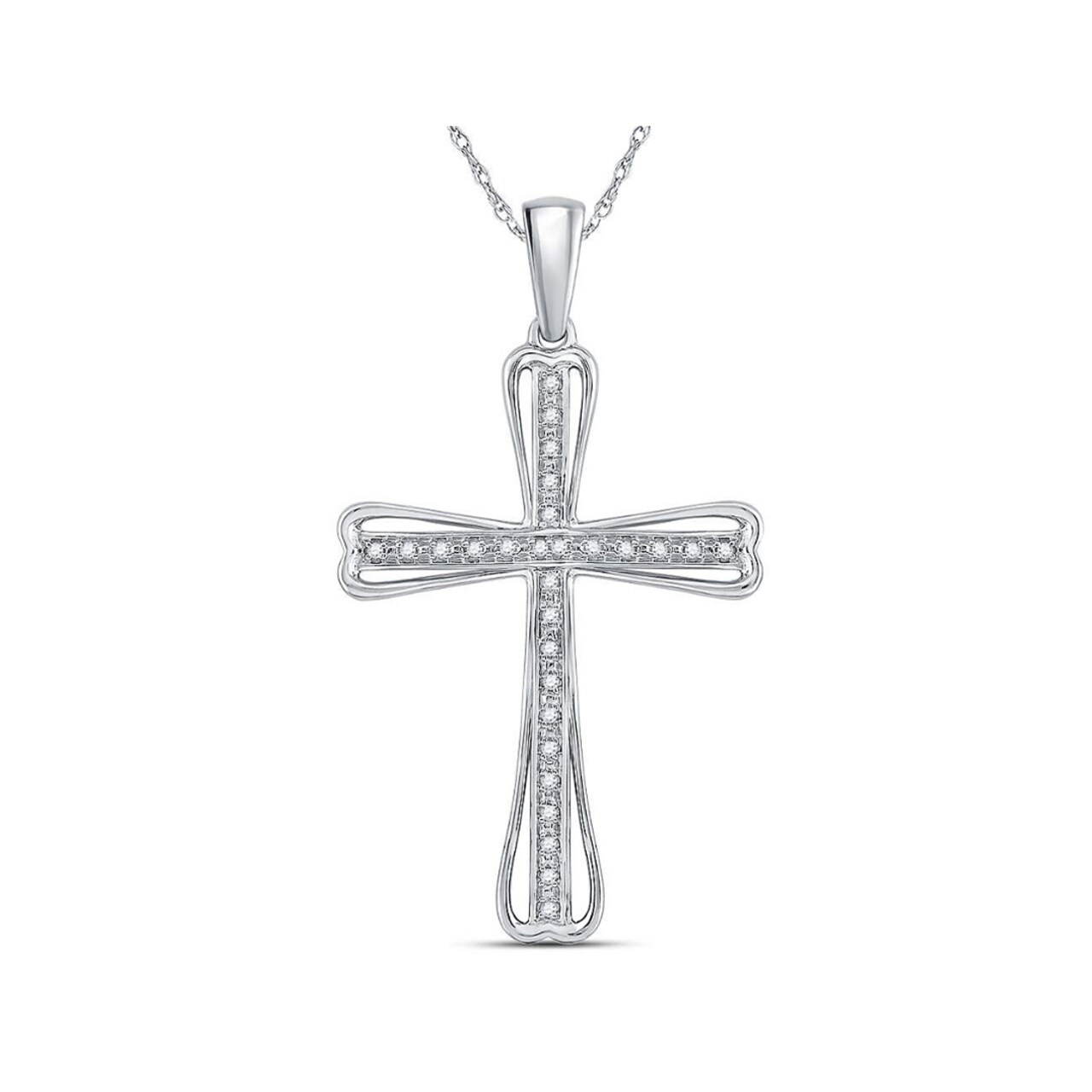 Gem And Harmony 1/10 Carat (ctw J-K I2-I3) Diamond Cross Pendant Necklace in Sterling Silver with Chain